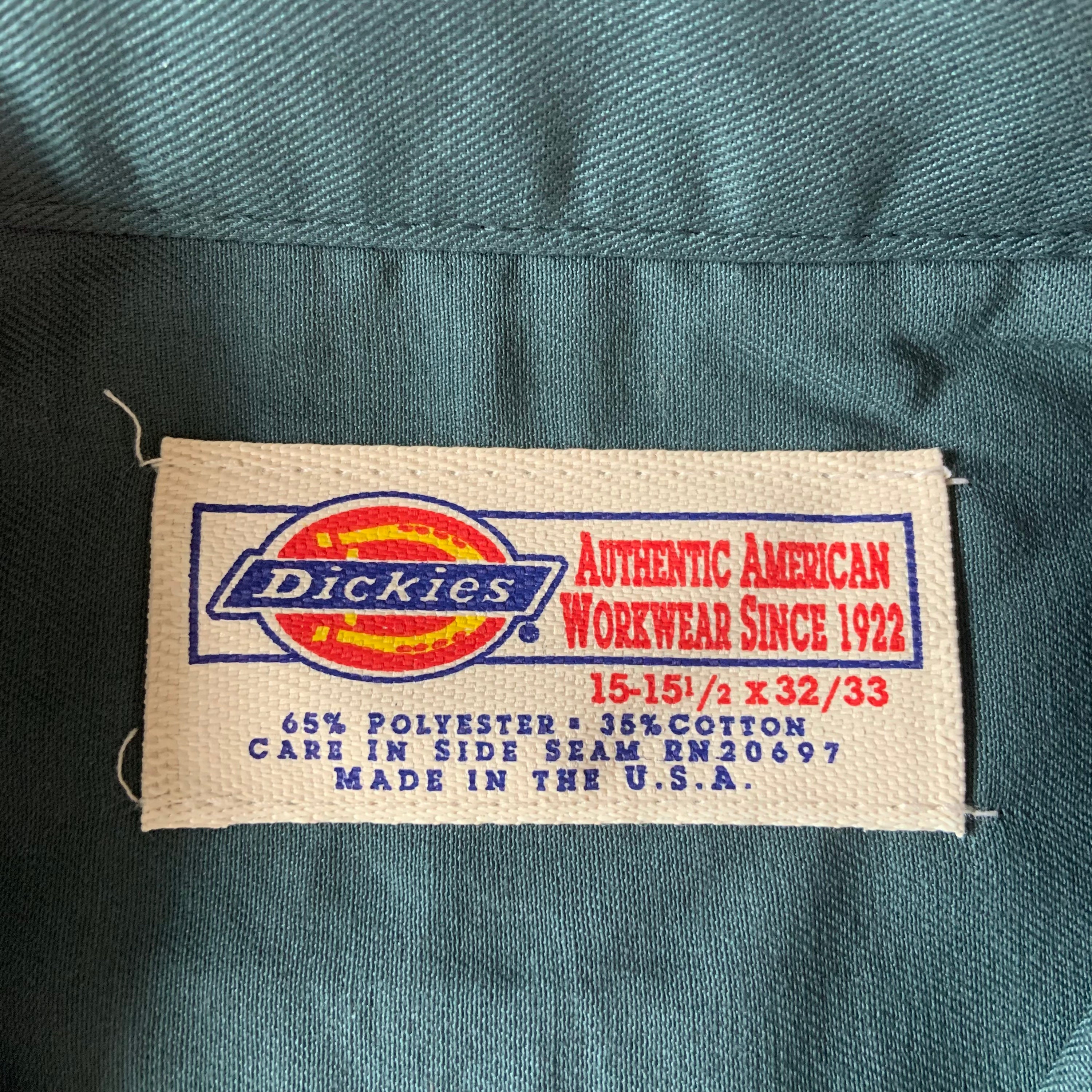 Vintage 1990's New Old Stock Dickies Green Work Shirt Long Sleeve