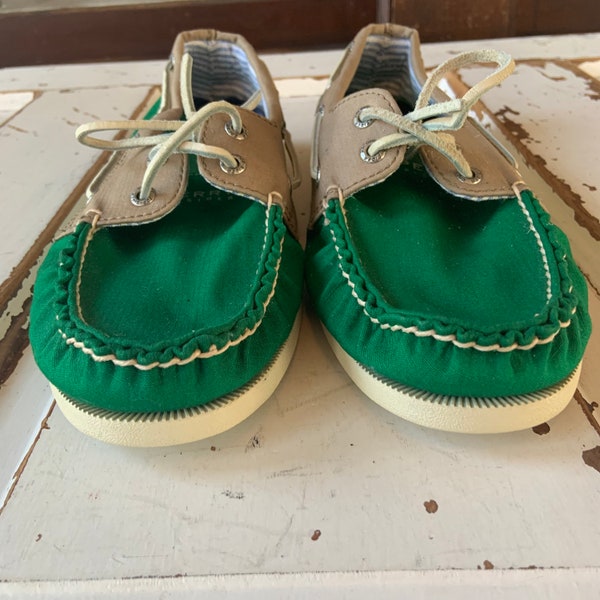 Vintage 1990’s NOS Lime Green and Gray Sperry Top Sider Boat Shoes