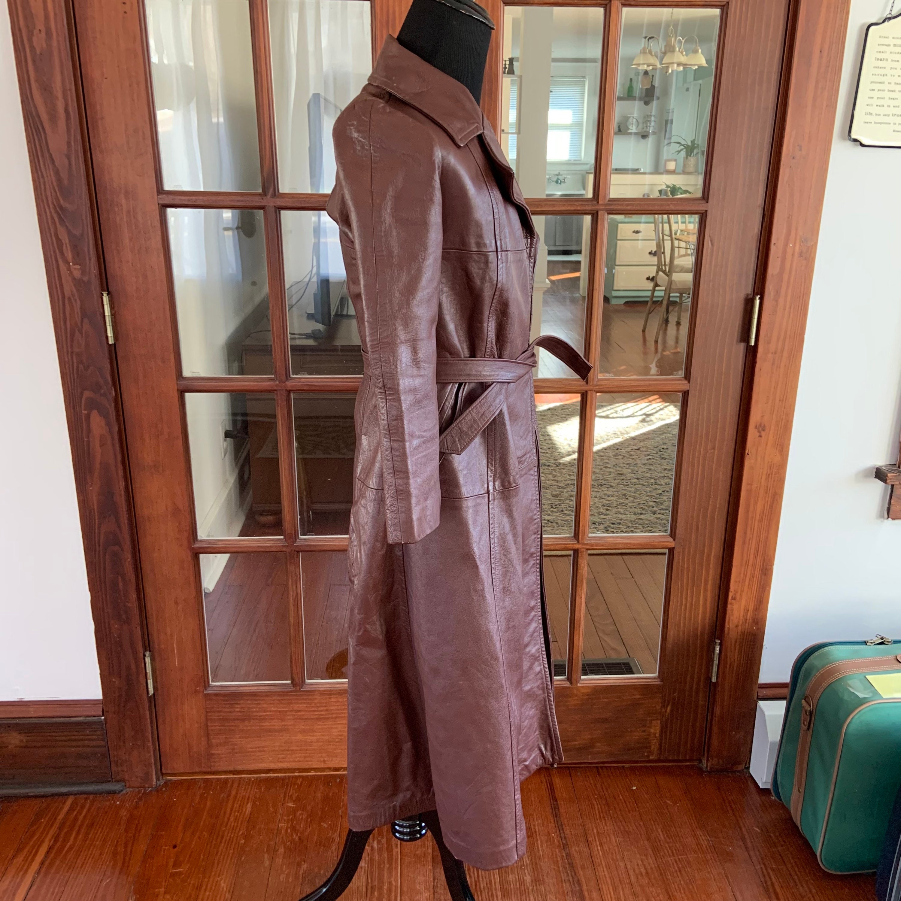 Vintage 'sears' Black Leather Trench Coat / Small - Etsy Canada