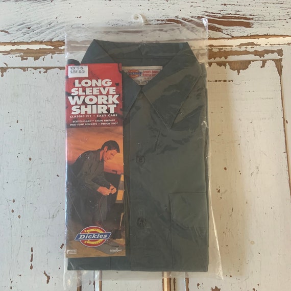 Vintage 1990’s NOS Dickies  Green Work Shirt Long… - image 2