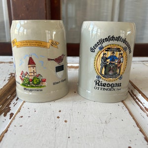 Two Vintage 1980&#39;s 0.5 Liter Ceramic  Beer Mug Steins Made in Germany