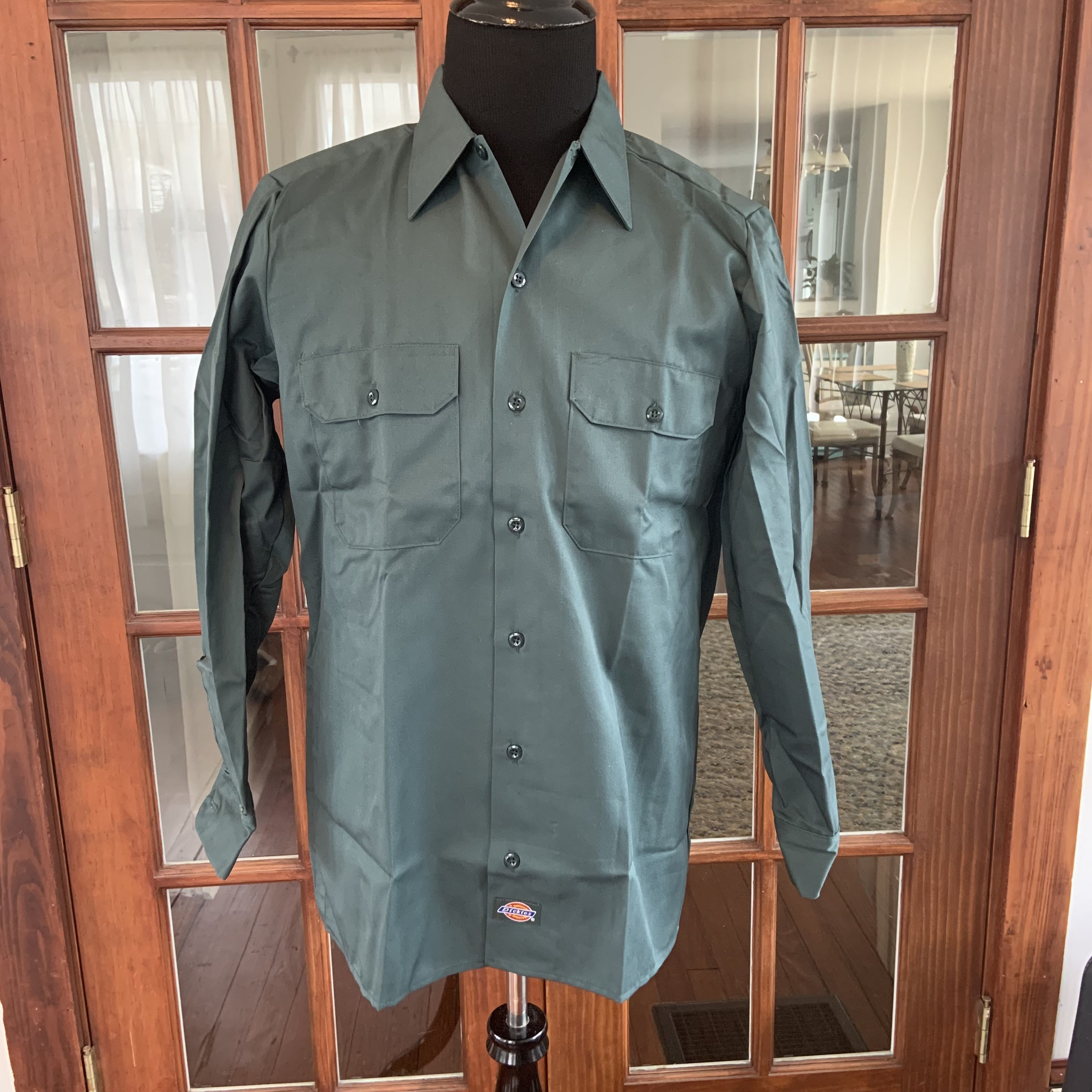 Vintage 1990's New Old Stock Dickies Green Work Shirt Long Sleeve
