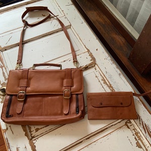 Vintage 1990’s Genuine Columbian Leather Briefcase Laptop Bag with Leather accessories bag