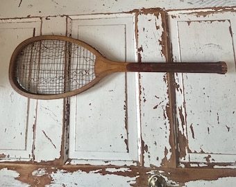 Antique Wooden Tennis Racket 1900 To 1930's Unknown Make