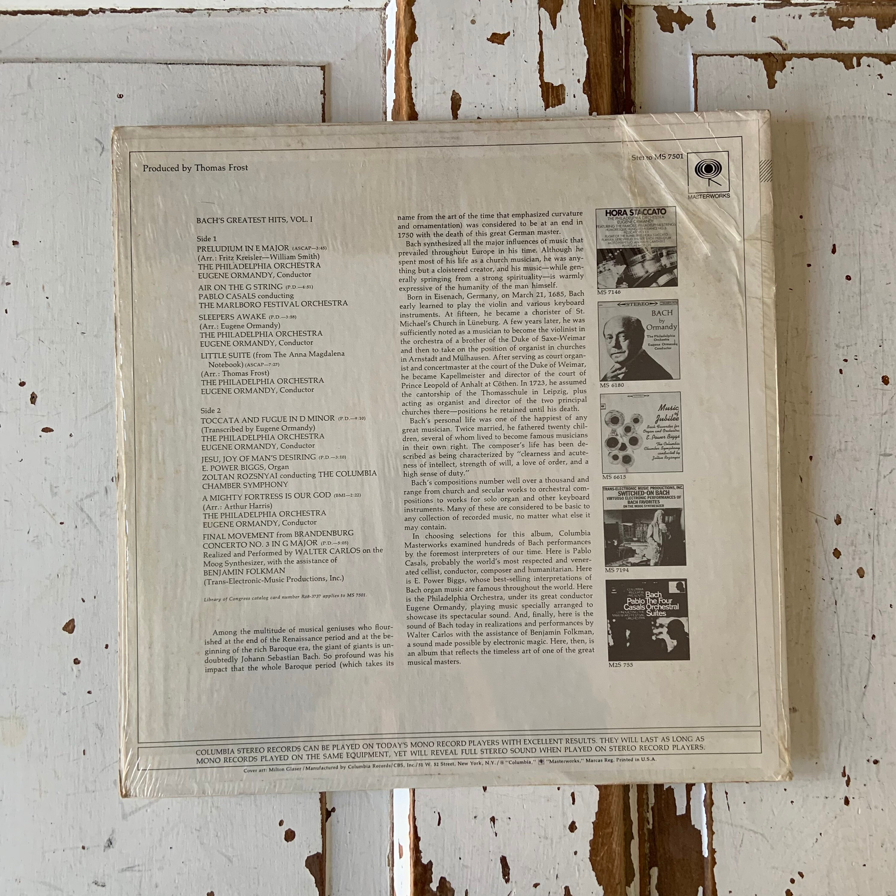Vintage Bach's Greatest Hits Volume One LP Record 7501 Columbia