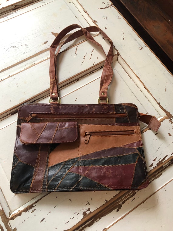 Vintage 1970’s Leather Patchwork Purse Bag - image 5