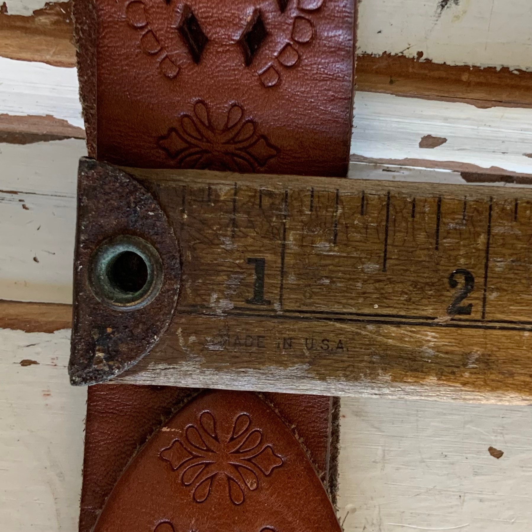 Vintage 1980\'s HandTooled Leather Belt with Stone and bead compliments S 4 Vintage 1980 main image 2