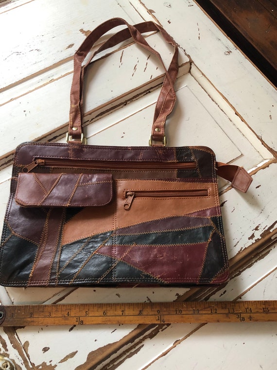Vintage 1970’s Leather Patchwork Purse Bag - image 7