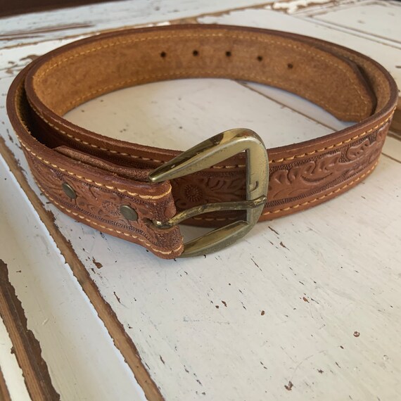 Vintage 1970’s Western Natural STEERHIDE Leather Belt - Gem