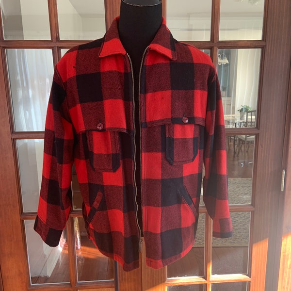Vintage 1960’s Authentic Woolrich Buffalo Plaid Mackinaw Wool Unlined Jacket