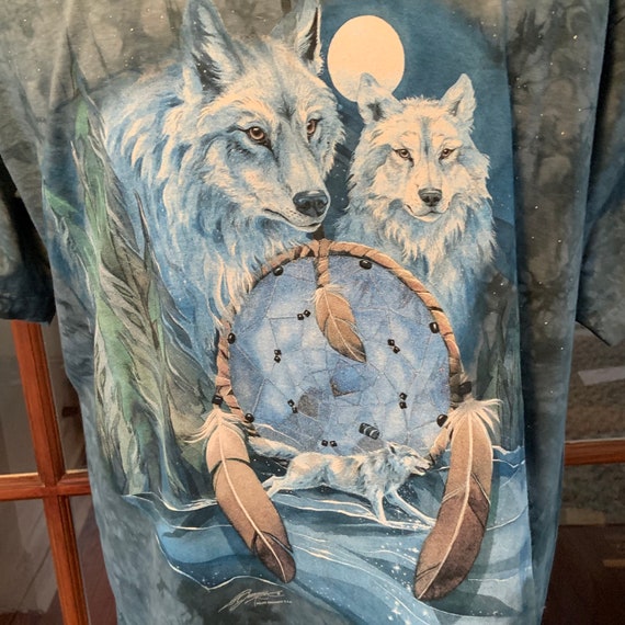 Vintage 1990’s Yellowstone Dream Catcher Wolf T-s… - image 3