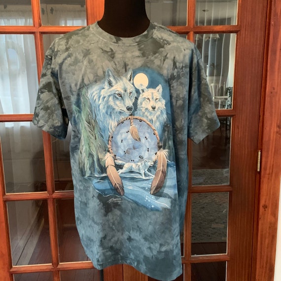 Vintage 1990’s Yellowstone Dream Catcher Wolf T-s… - image 1