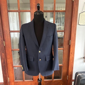 Vintage Polyester Blend 1970&#39;s Navy Sport Coat Blazer