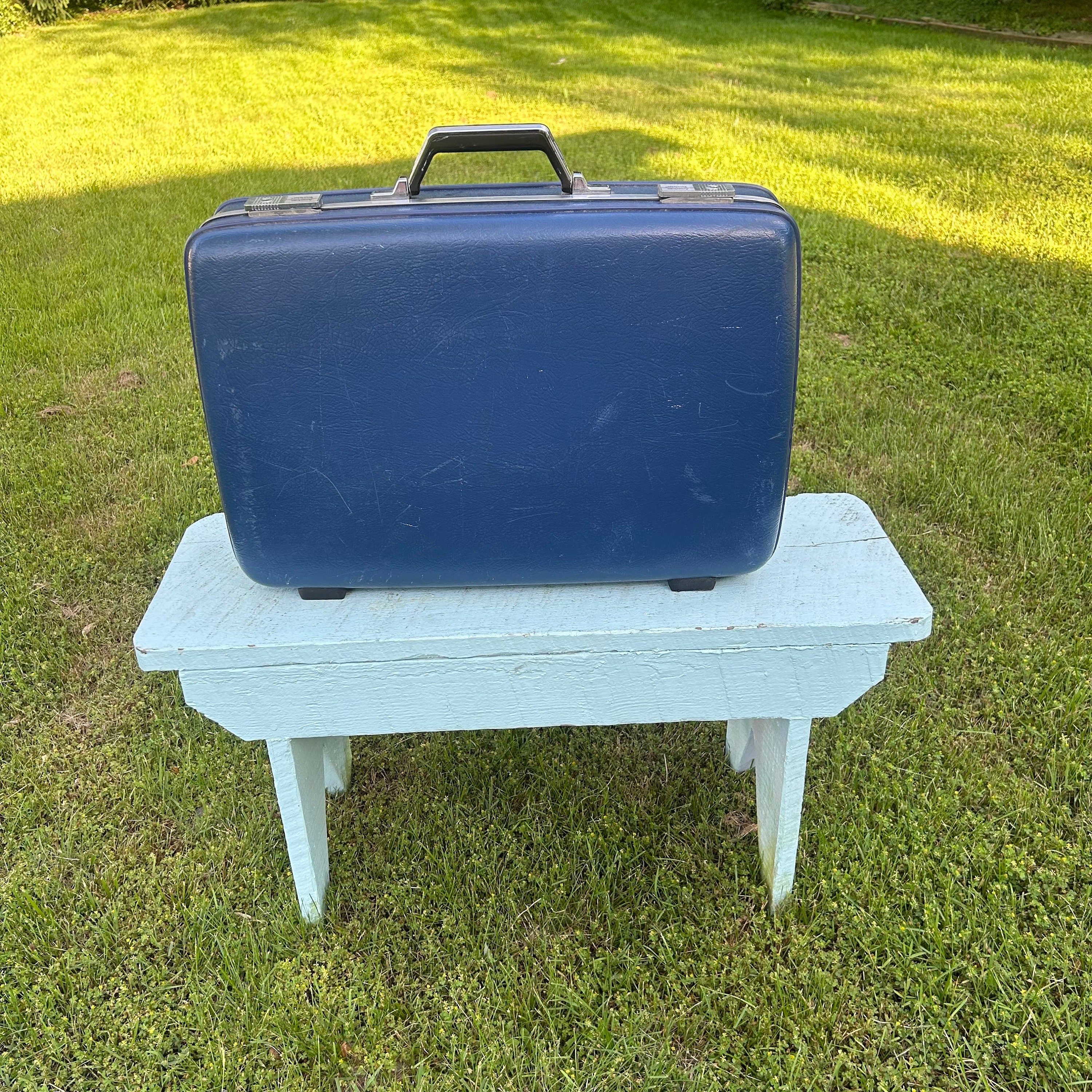 Vintage 1970's American Tourister Hard Shell Blue Large Suitcase