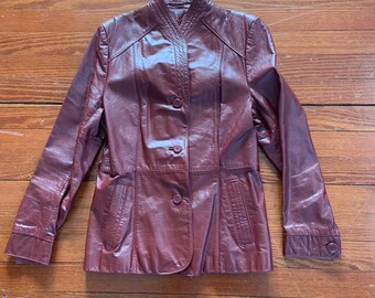 Vintage 1970’s BERMAN’S Button Down Long Sleeve Red Leather Jacket Women’s Size 14