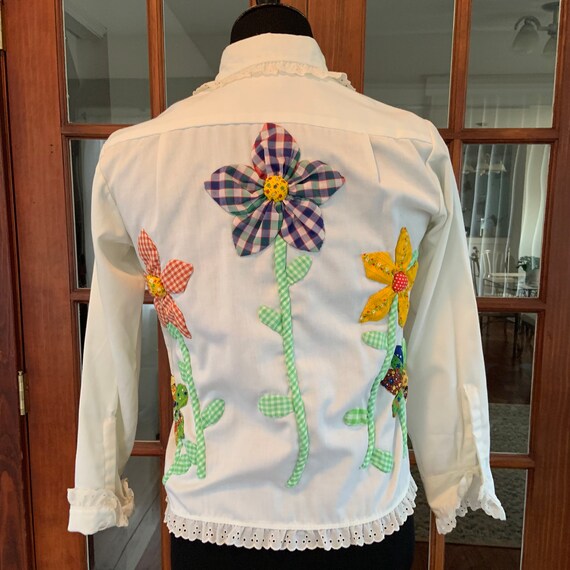 Vintage 1970’s Hand Sewn Flower Blouse Shirt - image 9