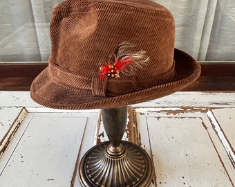 Vintage 1970’s Hat With Feathers Corduroy