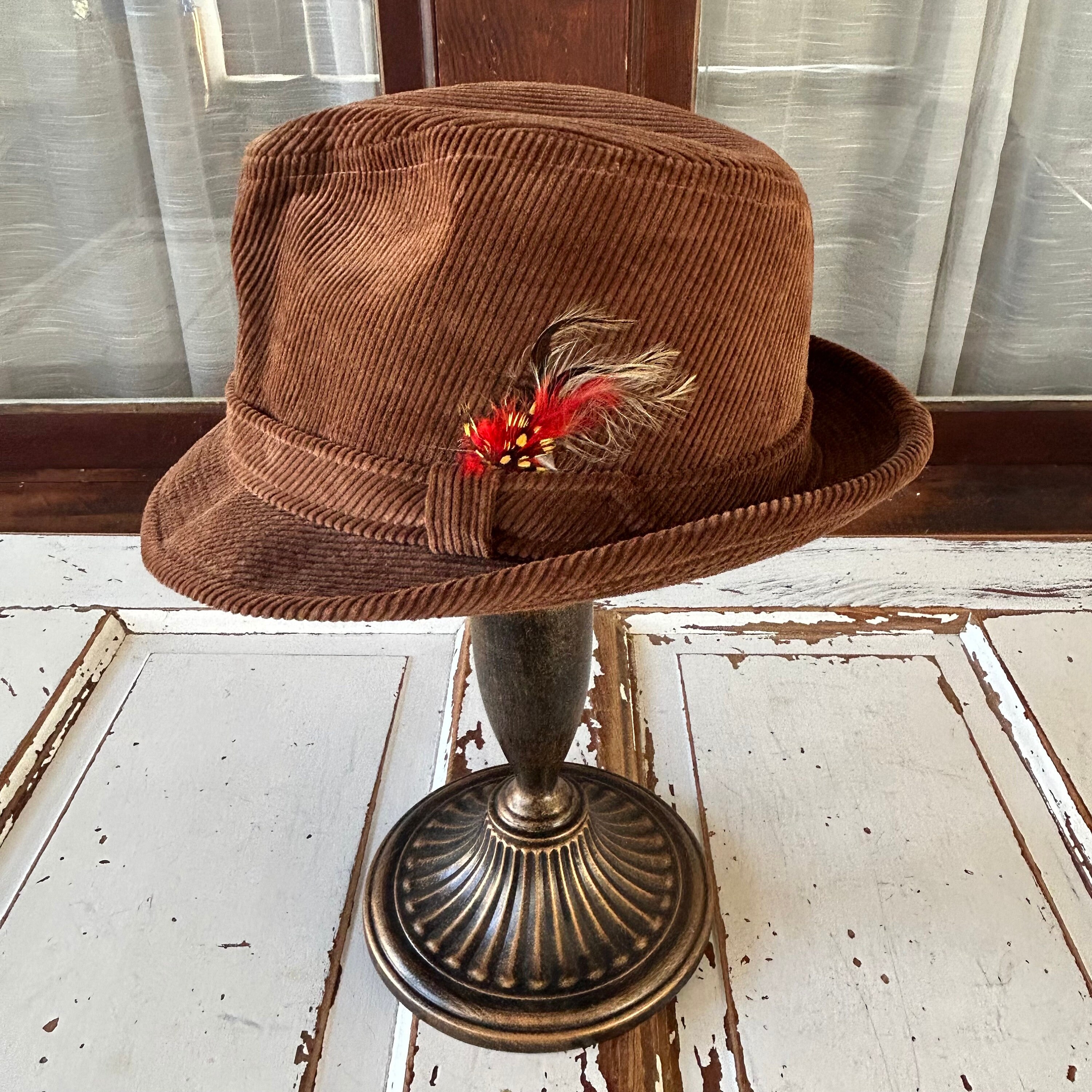Vintage 1970's Hat With Feathers Corduroy - Etsy