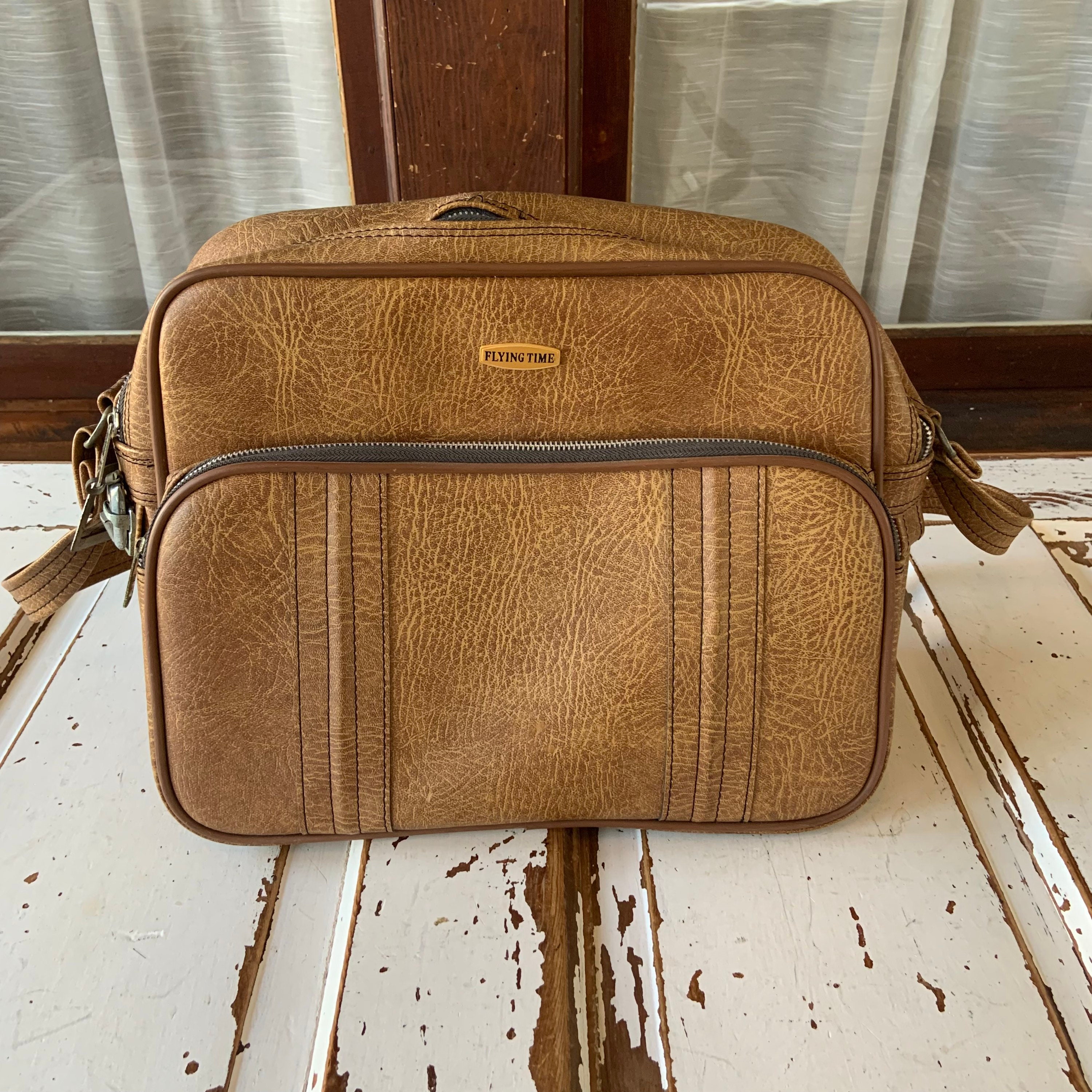 Vintage 1970's Flying Time Brown Carry on Luggage Shoulder Bag - Etsy