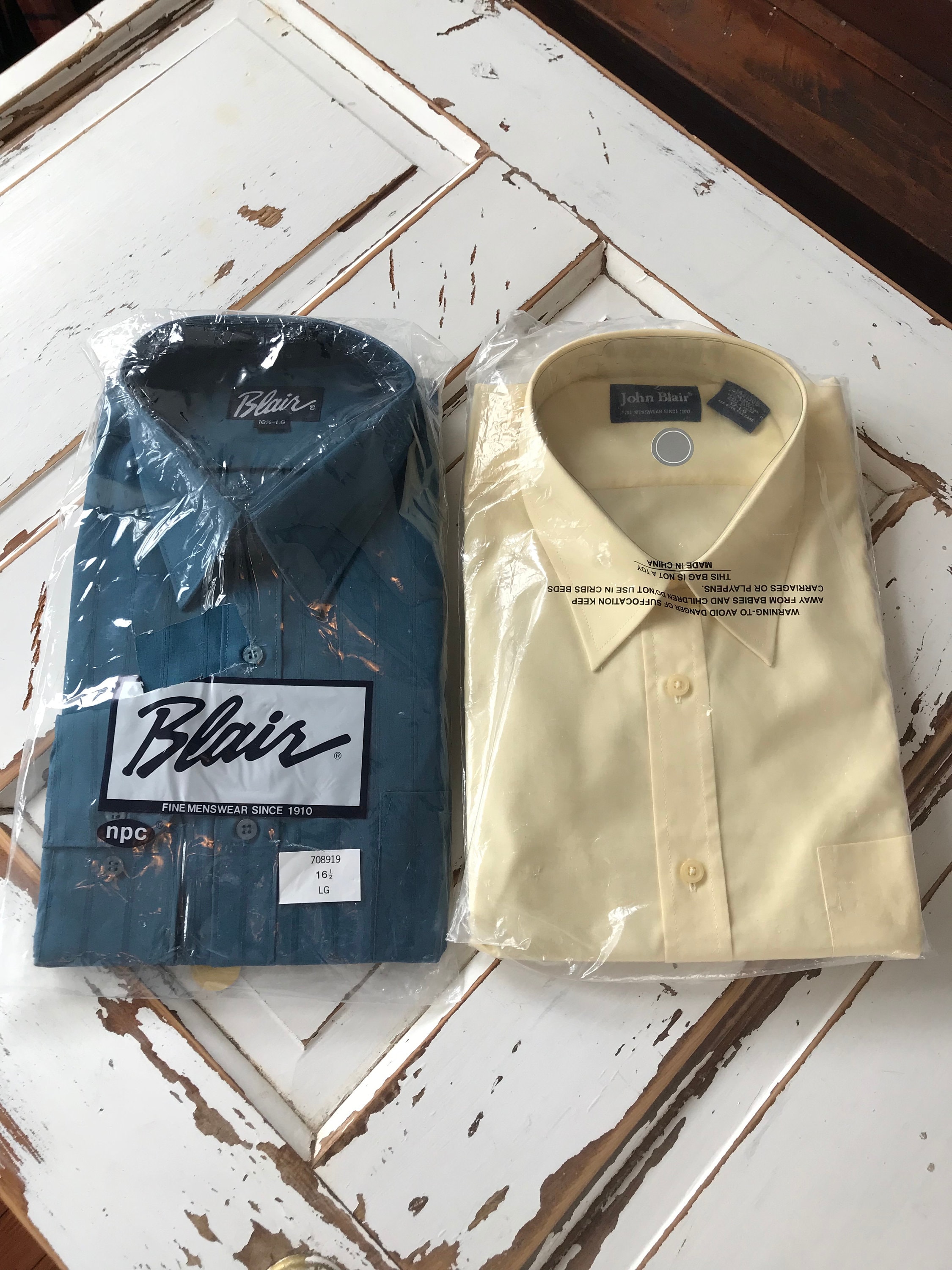 blair men's dress shirts John Blair Men's SS Button Up Dress Shirt Blue Sz 16