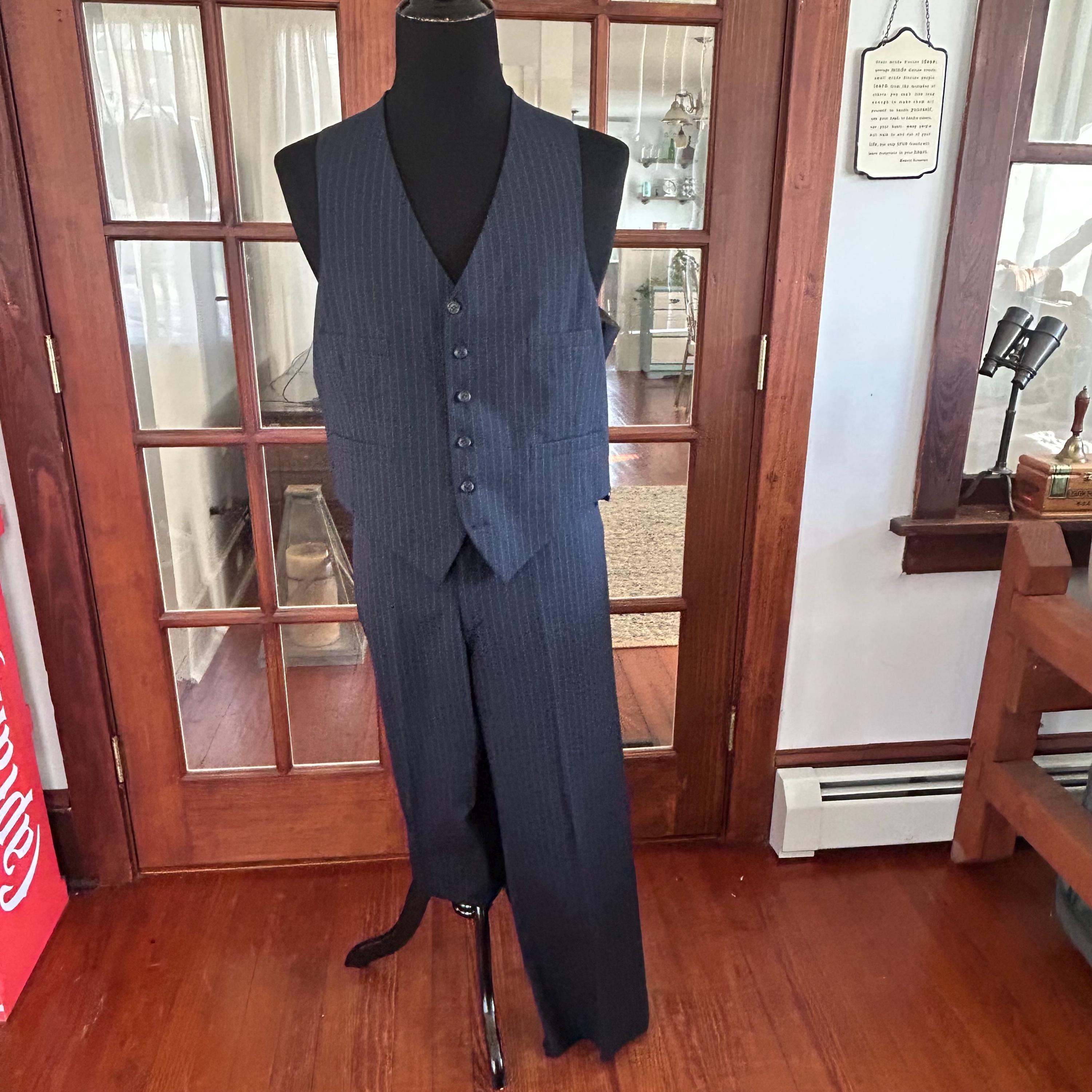 Vintage 1970's Three Piece Pinstriped Suit Navy Blue - Etsy