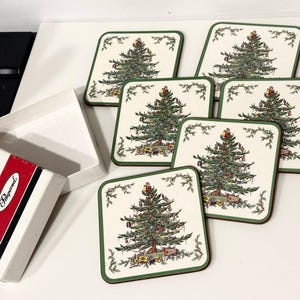 Vintage Christmas coaster set/6 in box mid century holiday decor home gift retro