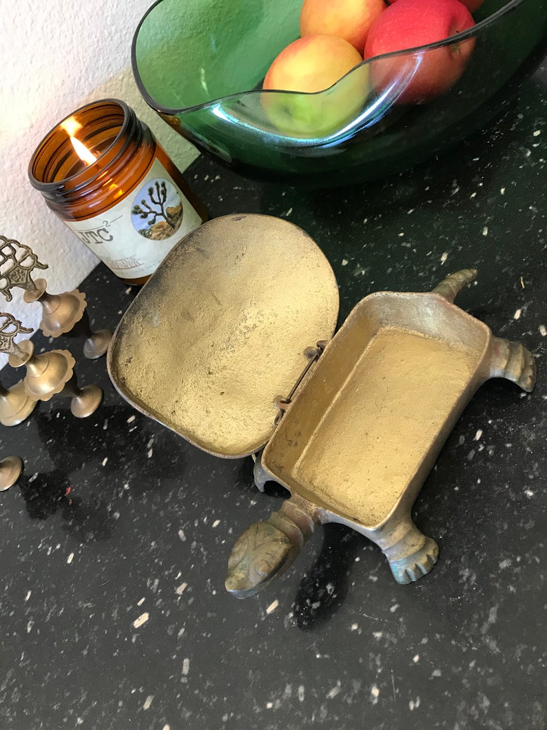 Brass Turtle Tortoise Jewelry Box Vintage Antique metal tarnish patina animal lover gift