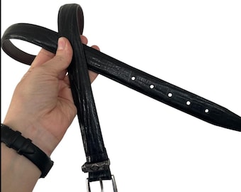 Leather Brighton belt 34 etched buckle chic preppy western style black silver