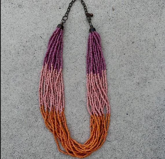 Multi layer beaded necklace color block hippie na… - image 3