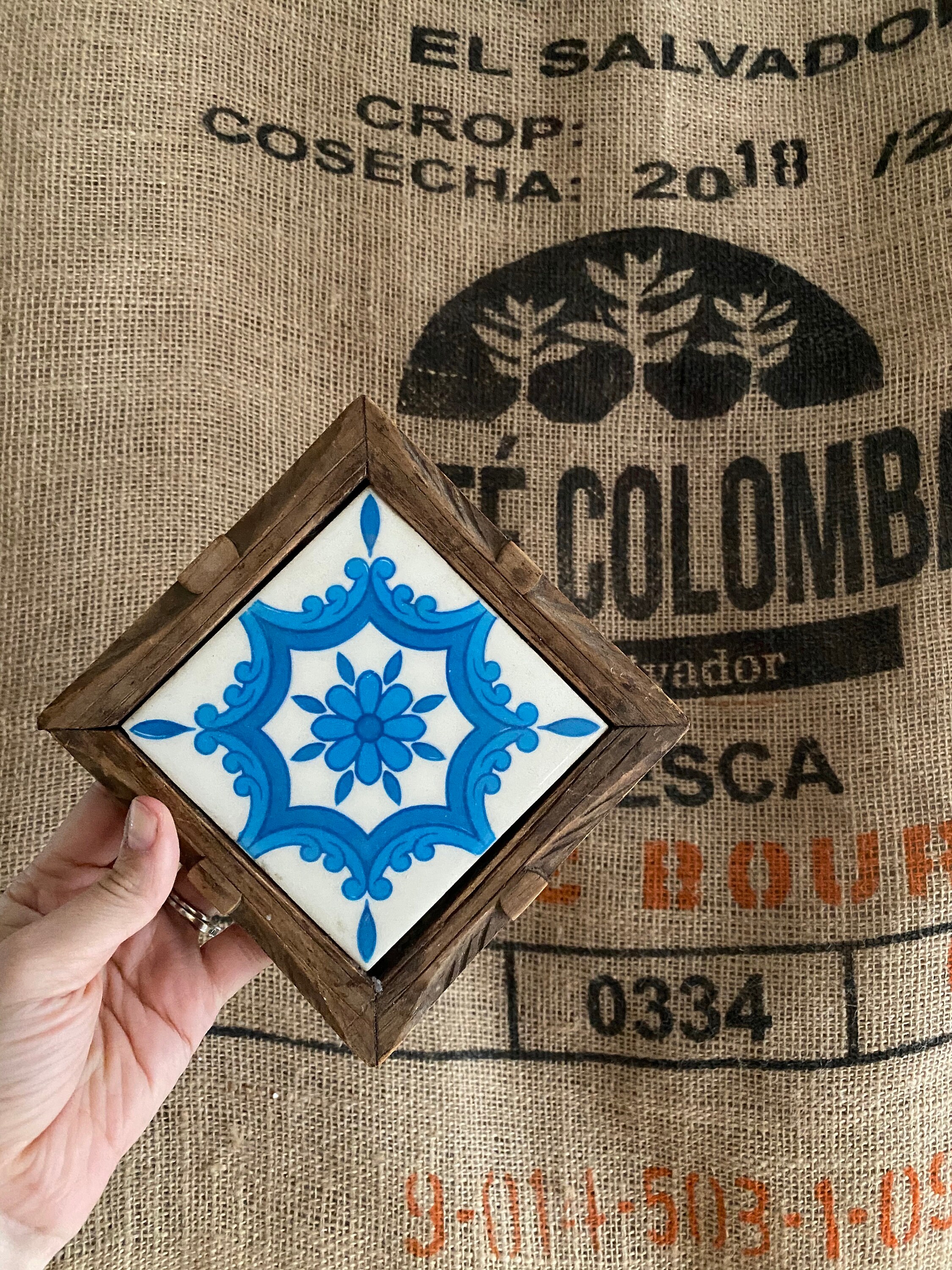 Spanish Tile Trivet Antique Mexican Handpainted blue White Etsy