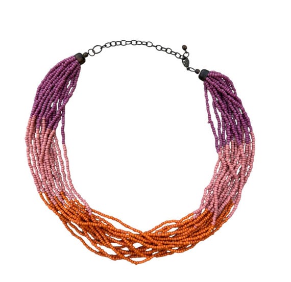 Multi layer beaded necklace color block hippie na… - image 1