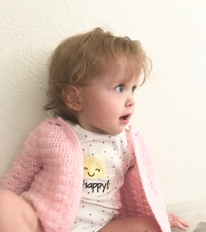 Vintage baby sweater handmade hand crocheted crochet pink baby shower gift 12 18 mos