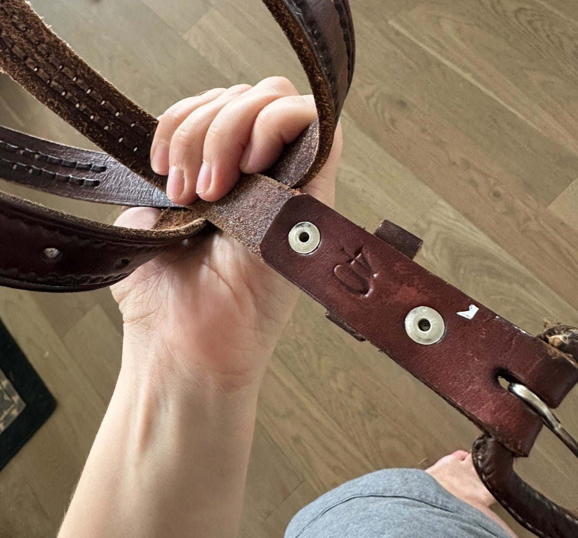 Vintage Carved Belt Leather Brown Natural Neutral Woven  display picture 1