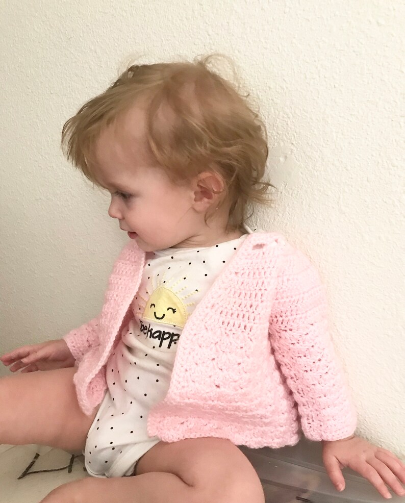 Vintage baby sweater handmade hand crocheted crochet pink baby shower gift 12 18 mos
