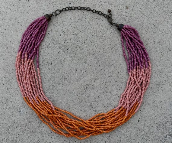Multi layer beaded necklace color block hippie na… - image 2