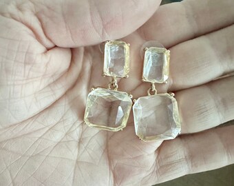 Vintage Square large stone earrings pierced Cubic Zirconia Chic Chunky gorgeous