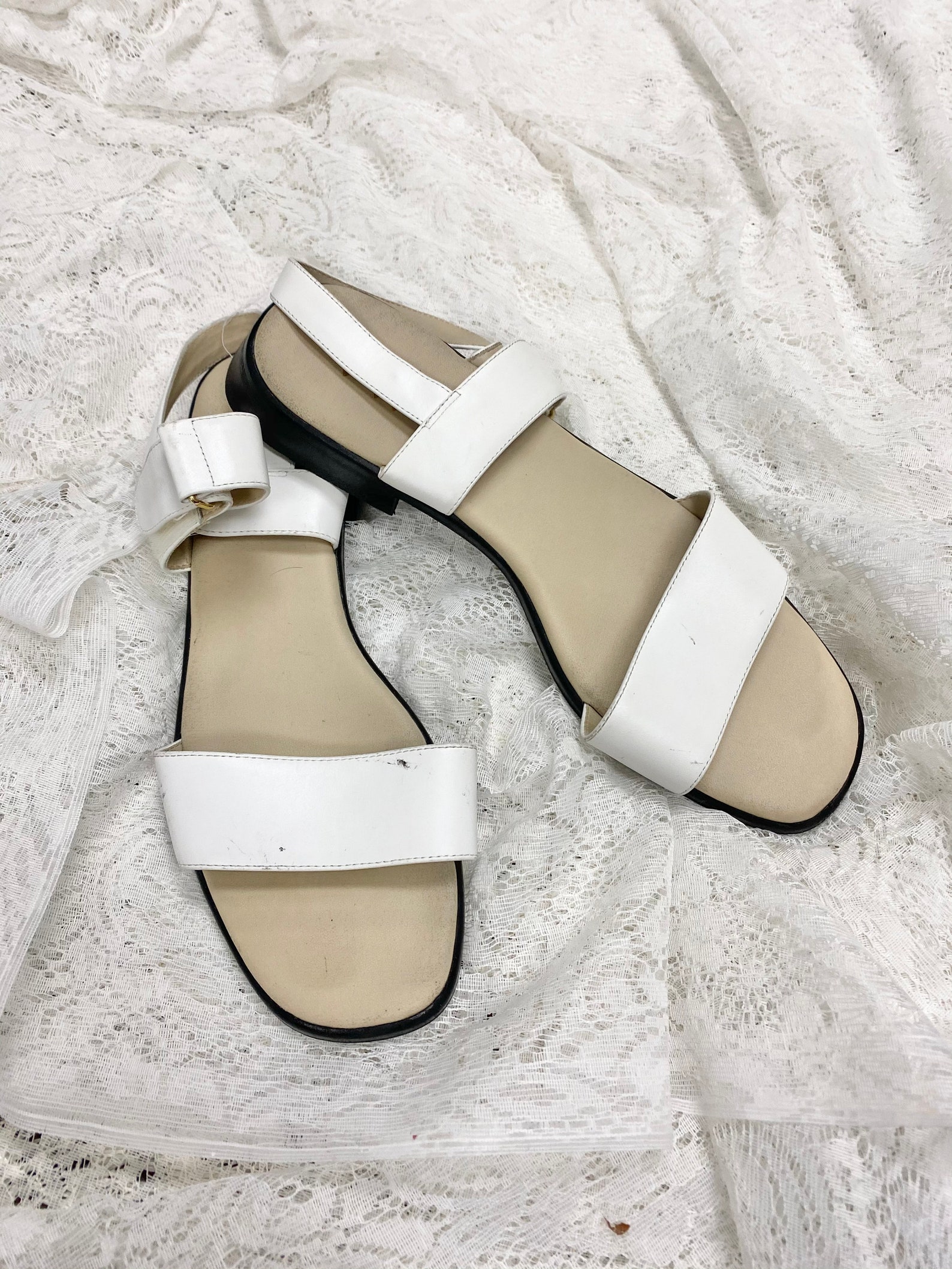 Vintage White Leather Sandal 8.5 M Shoe Spring Summer 1990s | Etsy