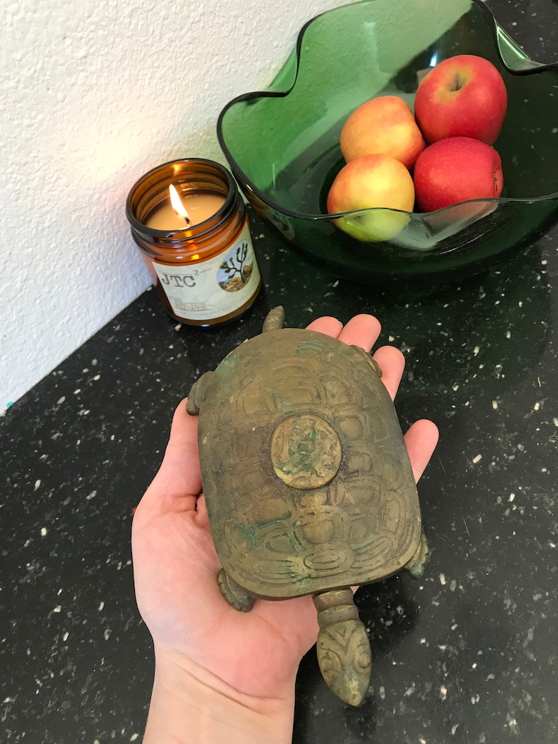 Brass Turtle Tortoise Jewelry Box Vintage Antique metal tarnish patina animal lover gift