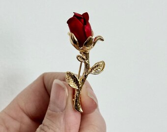 Vintage Rose Brooch romantic pin floral mother gift gold costume jewelry