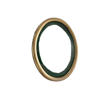 Antique Oval convex glass Frame 3x4 velvet green matte brass gold Victorian French romantic deep Victorian decor photo art framing 1940 40s