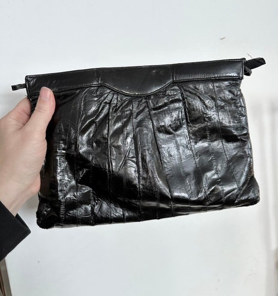 Vintage Leather Clutch Purse Bag Genuine Eel Skin… - image 1