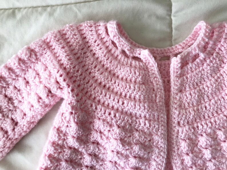 Vintage baby sweater handmade hand crocheted crochet pink baby shower gift 12 18 mos