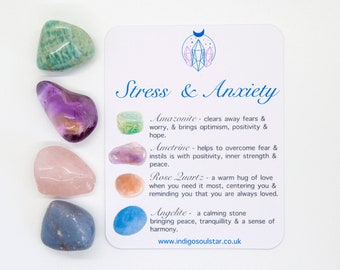 Stress & Anxiety Crystal Healing Set, Ethically Sourced Crystals, Reiki Charged Crystals, Crystals for Stress,  Crystals for Christmas Gift