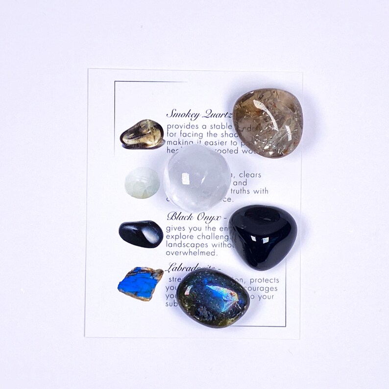 Inner Work Crystal Set | Smokey Quartz, Selenite, Onyx, Labradorite | For Healing, Shadow Work, Energy Clearing and Self-Discovery image 3