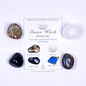Inner Work Crystal Set | Smokey Quartz, Selenite, Onyx, Labradorite | For Healing, Shadow Work, Energy Clearing and Self-Discovery image 4