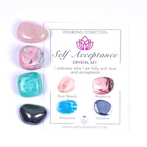 Self Acceptance Crystal Set | Rose Quartz, Rhodonite, Ammonite & Hematite | Crystal Healing for Self-Love  | Reiki Infused Crystals