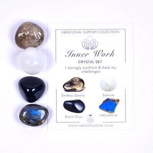 Inner Work Crystal Set | Smokey Quartz, Selenite, Onyx, Labradorite | For Healing, Shadow Work, Energy Clearing and Self-Discovery image 1