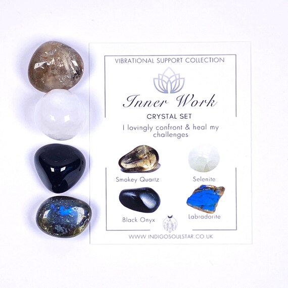 Inner Work Crystal Set | Smokey Quartz, Selenite, Onyx,  Labradorite | For Healing, Shadow Work, Energy Clearing and Self-Discovery