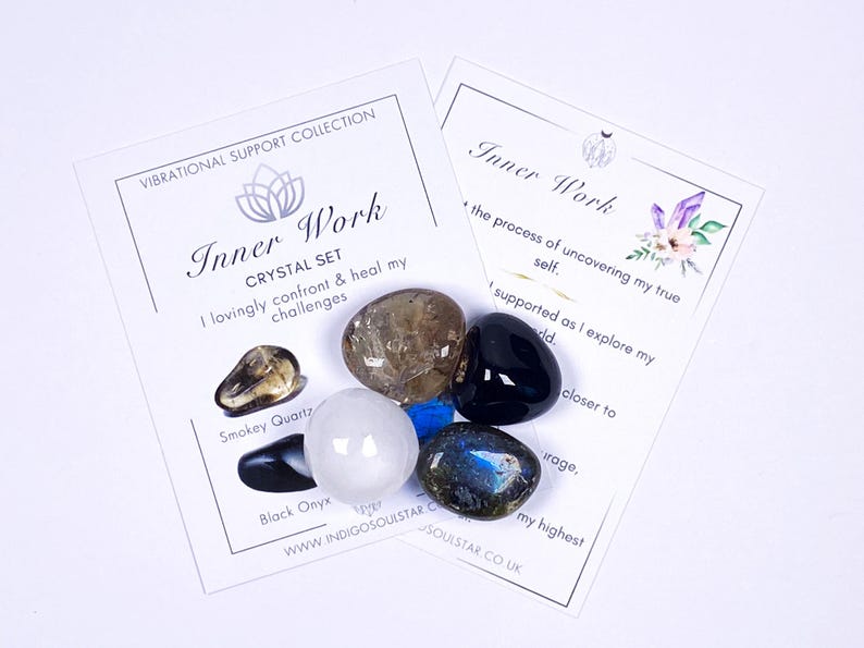 Inner Work Crystal Set | Smokey Quartz, Selenite, Onyx, Labradorite | For Healing, Shadow Work, Energy Clearing and Self-Discovery image 2