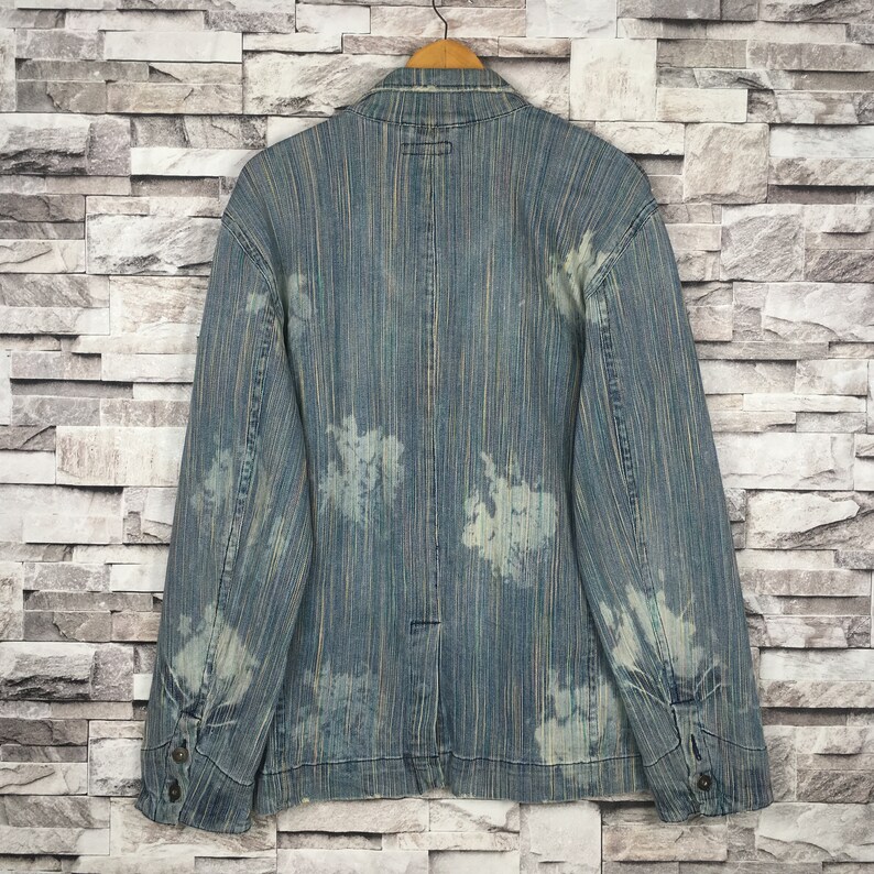 Vintage BURNING VIOLET Acid Wash Stone Wash Denim Jacket Hickory Striped Strecth Jacket Size Medium Workwear Streetwear Wokers